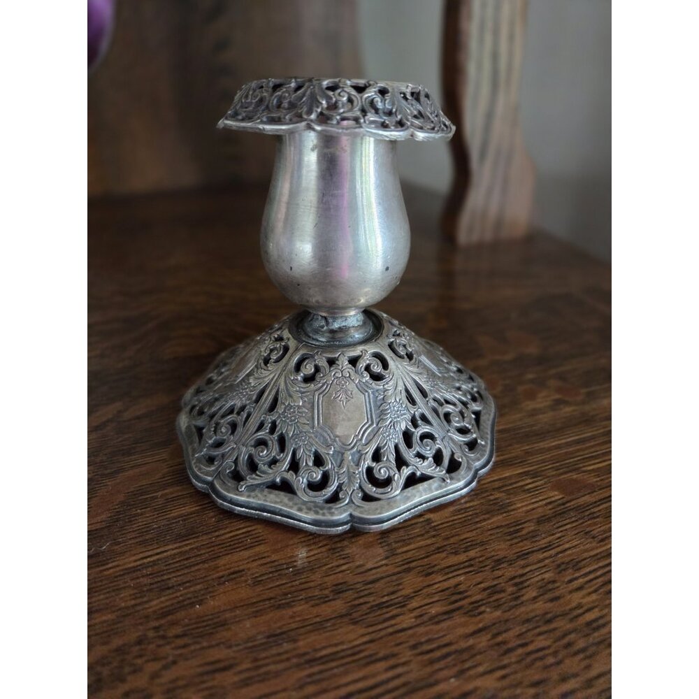 Vintage Filagree‎ Silver Plate candle holder Stick patent No 72883 Hallmark